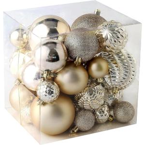 Christmas Balls Ornaments -36pcs Shatterproof Christmas Tree Decorations with Hanging Loop for Xmas Tree Wedding Holiday Party Home Decor,6 Styles In 3 Sizes (Champagne Gold)