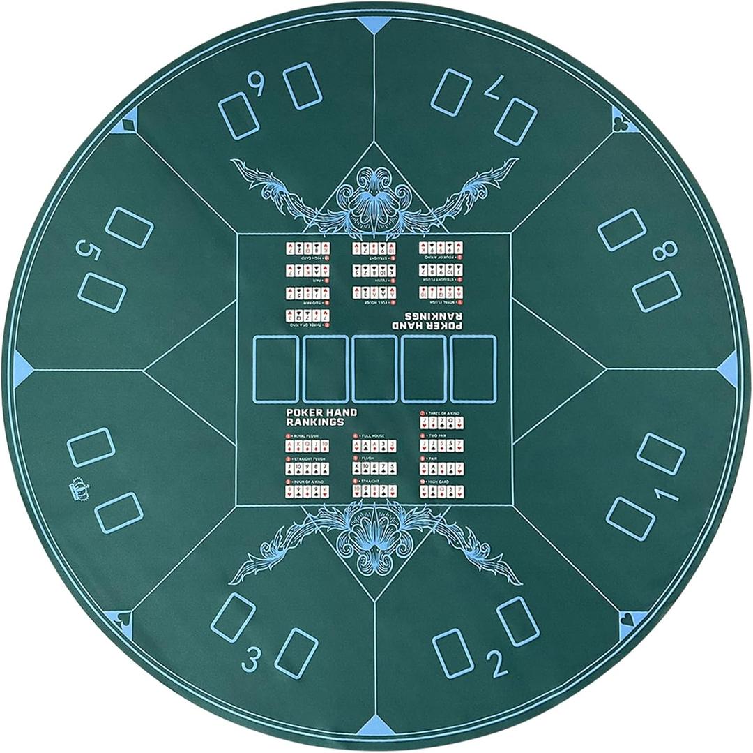 AQQA 47 Inch Round Poker Mat - Round Texas Hold'em Poker Mat - Non-Slip Foldable Table Mat - Texas Hold'em Poker Table Top Game Mat for Play Cards, Poker Games, Blackjack, Casino (Blue and Blue)