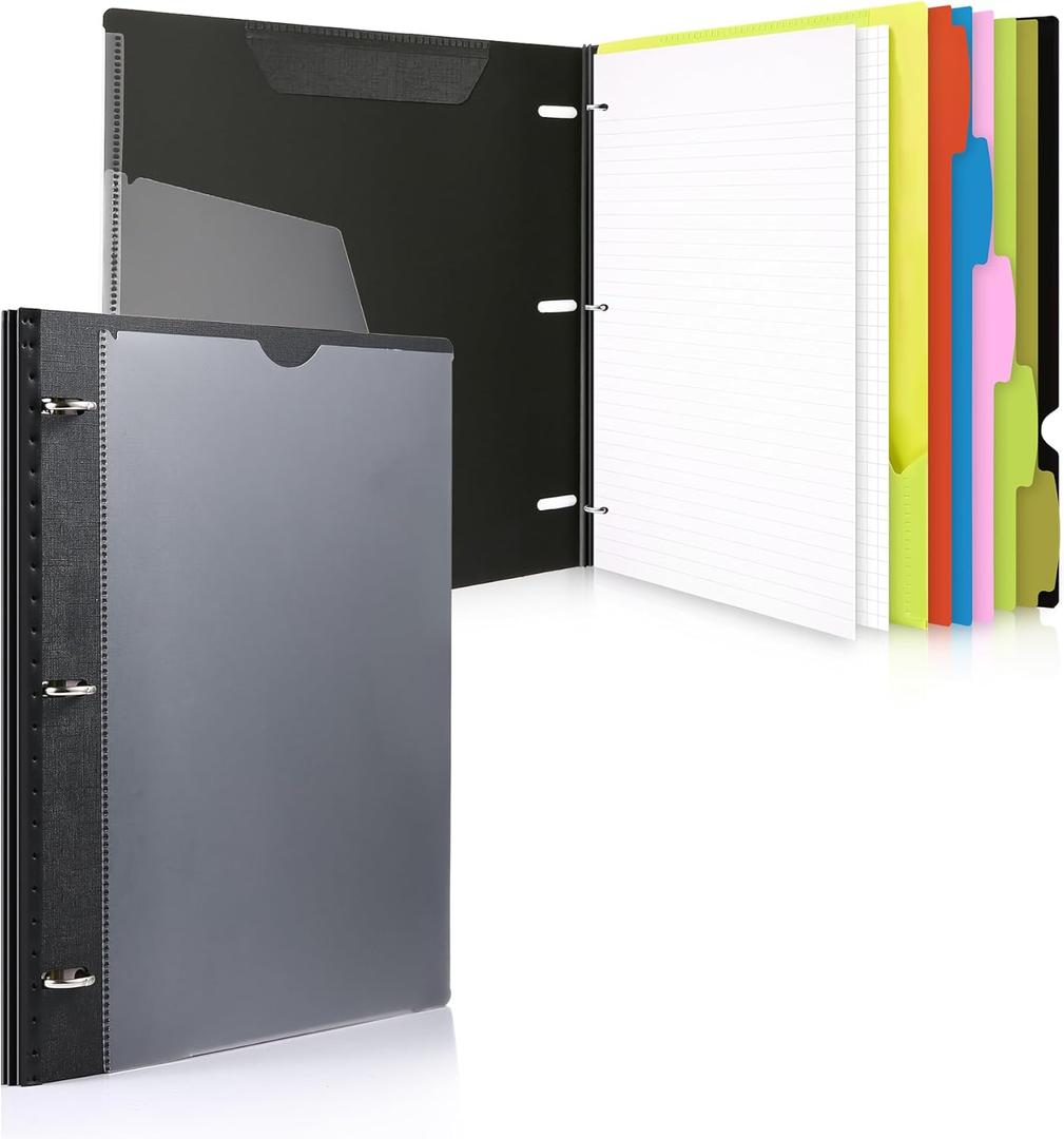 2 x WOT I 1-Pack Telescoping 3 Ring Binder Notebook - Customizable Cover, 5 Dividers & Pocket Folder in One Slim Organizer (60 Sheets Included), Black
