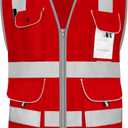 8 Pockets High Visibility Full Zip Red Safety Vest for Men Women, Heavy Duty Work Vest with Reflective Strips, Meets ANSI/ISEA Standard, X-Large