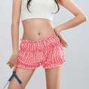 POHADON Women's Plaid Layered Ruffle Shorts Cute Lolita Shorts Mini Casual Pajama Shorts Y2k Gingham Boxer Lounge Shorts (M)