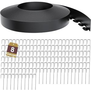 Landscape Edging Border 3 Inch Tall 150Ft with 160Pcs 8 Gauge Metal Spikes, Plastic Garden Edging Border Garden Fence Border Lawn Edging for Landscaping, Flower Bed, Tree Ring, Pathway