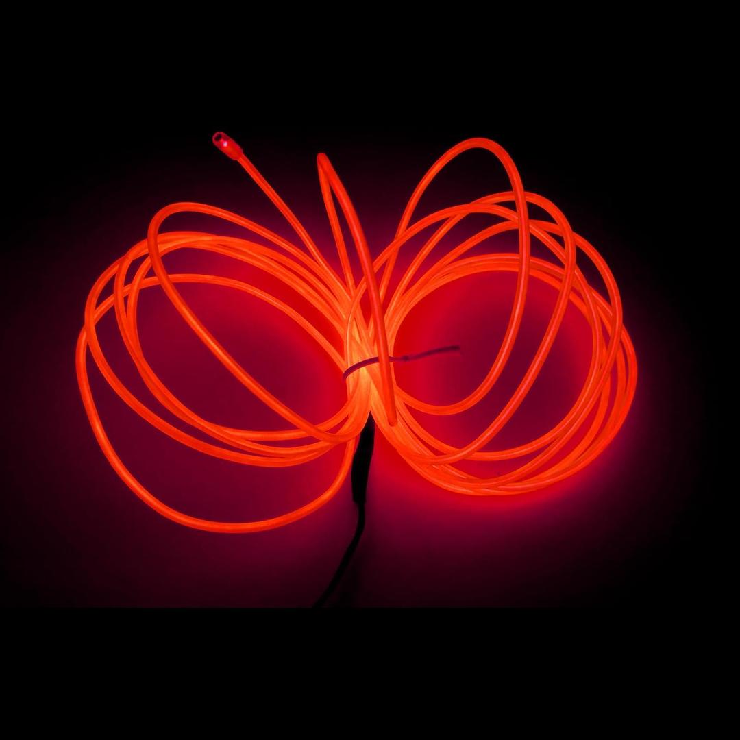 MaxLax EL Wire Red, 9.8ft/3m Portable Battery Pack Neon Light Strip 360 Cuttable Glowing Rope Lights for Parties, Halloween, DIY Decoration