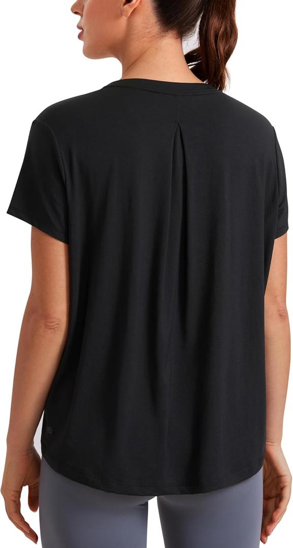 CRZ YOGA Short Sleeve Yoga Tops for Women Soft Loose Casual Flowy Shirts Crew Neck Workout Basic T-Shirt (Small, Black)