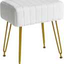 IBUYKE Velvet Rectangular Footrest Stool Ottoman, Makeup Vanity Stool Side Table, Velvet Dressing Table Seat, Pouf Couch Stool, Golden Steel Legs, White LG-51W (without storage)