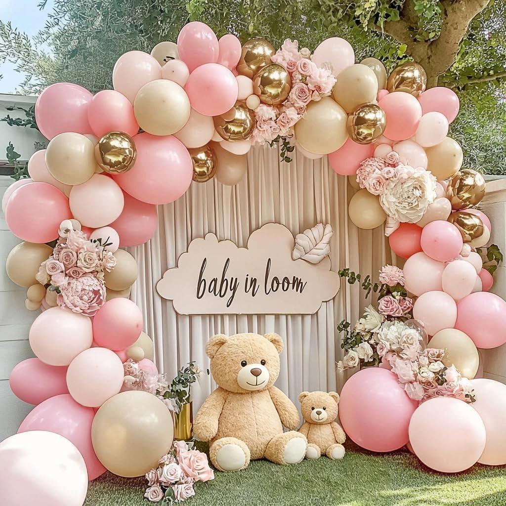 Pink White Gold Balloon Garland Double Stuffed Light Baby Pink Balloons Sand White Gold Balloon Arch Kit for Valentine Mother's Day Girl's Birthday Baby Shower Wedding Party Decorations