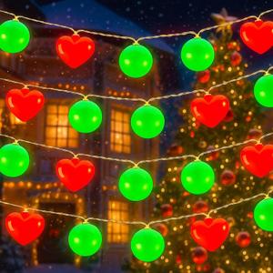 Red and Green Christmas Decorations LED Green Christmas Garland for Tree 10 ft 20 Battery Operated String Lights for Tree Mantle Garden Indoor Outdoor Xmas Home Decorations