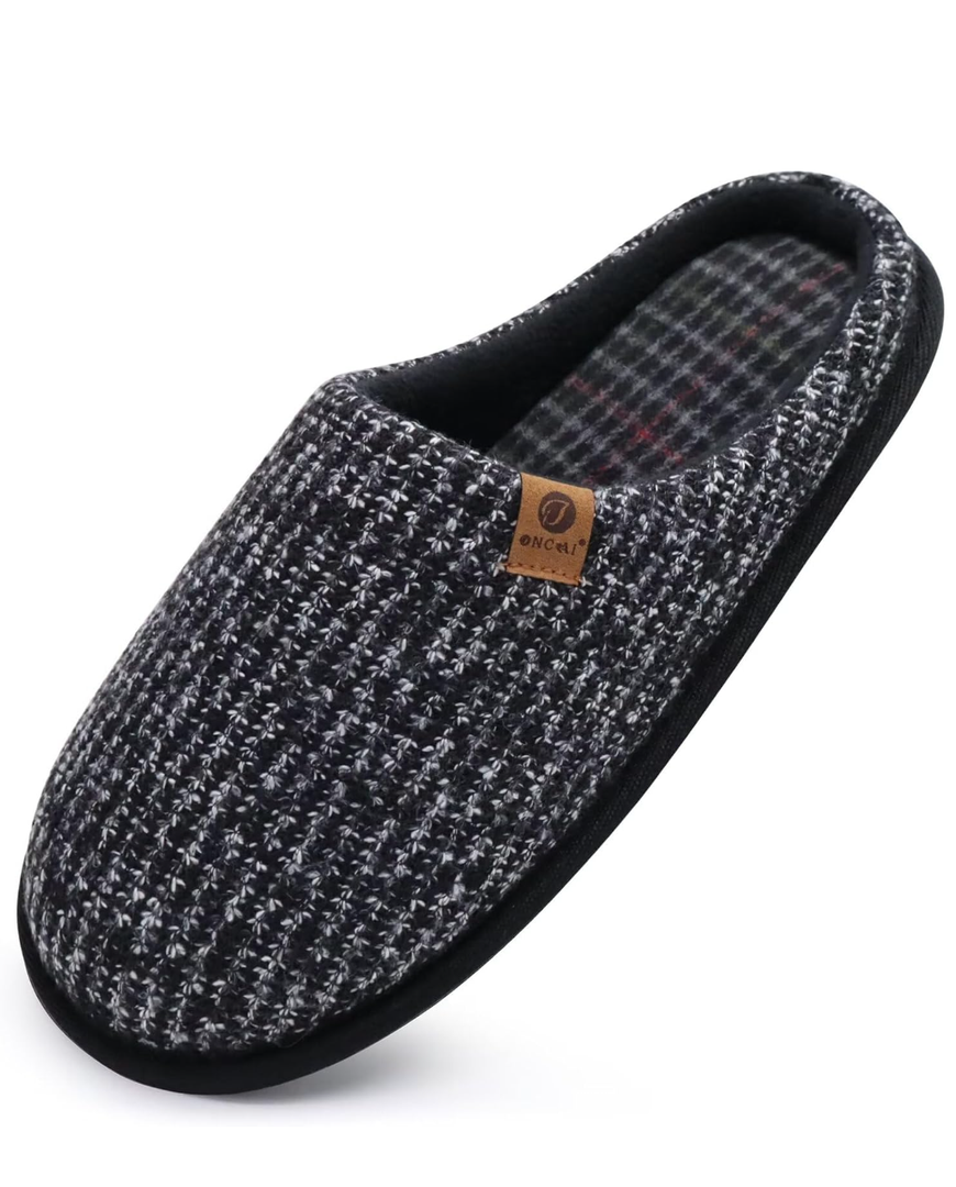 ONCAI Mens Cozy Memory Foam Scuff Slippers Slip On Warm House Shoes Indoor/Outdoor with Best Arch Support, Size 43