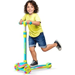 3-Wheel Kids Scooter with Multi-Color Lights on Deck & Wheels 5-Height Adjustable Handlebar, Wide Anti-Slip Deck, Child Safety Certified, Boys & Girls Ages 3+ Supports Up to 150 lbs