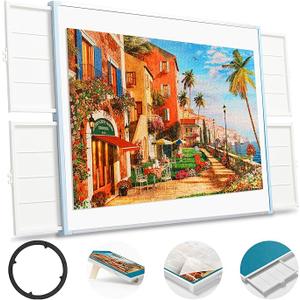 pita-pita Blue 1500 Pieces Rotating Puzzle Board with Drawers and Cover, Dual-Sided 35''x27''Portable Jigsaw Puzzle Table, Tilt&Lazy Susan, Gift for mom Adults