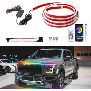 DREAMIZER 94" RGB Car Led Hood Light Strip Multicolor Exterior Dynamic Car Led Strip Lights Waterproof Flexible Light Strip with Fuse Protection Daytime Running Hood Lights for Truck,Cars,SUV,Pickups