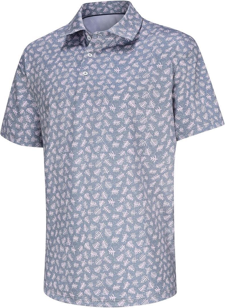 Mens Golf Shirt Short Sleeve Dry Fit Moisture Wicking Performance Collared Funny Print Golf Polo Shirts for Men (Blue, M)