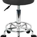 WKWKER Round Rolling Stool with Footrest PU Leather Height Adjustable 360 Swivel Stool with Wheels Office Chair Home Drafting Work Studio Shop SPA Salon Small (Grey)