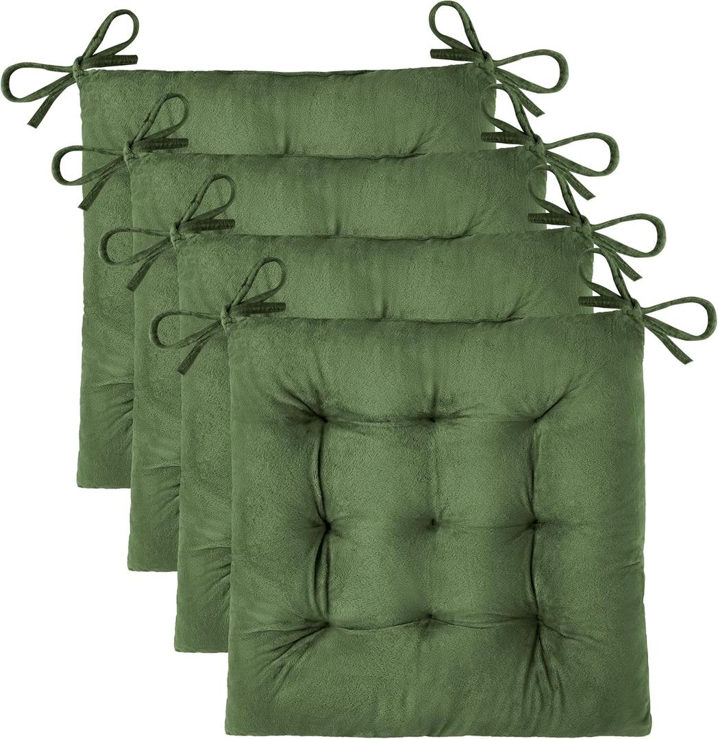 OVOV 4 Pack Chair Cushions for Dining Chairs Soft Seat Cushions for Kitchen Desk Chairs Square Chair Pads with Ties (15.5"x15.5" Green)