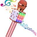 BlueFire 4 in 1 Karaoke Wireless Microphone with LED Lights, Portable Microphone for Kids, Great Gifts Toys for Kids, Girls, Boys and Adults (Pink)