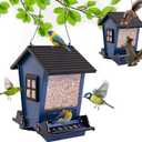 LSCQYYCCSquirrel Proof Bird Feeders for Outdoors Hanging, 5LB Capacity Metal Wild Birdfeeders Outside Hanging,Large Feeder That Attracts Cardinals, Chickadees, and More Birds-One in Blue