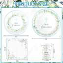 200 Pcs First Holy Communion Disposable Tableware Set Blue God Bless Baptism Disposable Paper Plates Napkins and Cups for Dessert Christening Celebration Eucharist Party Supplies