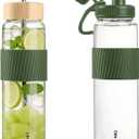 32 oz Glass Water Bottle with Straw and Handle, Large Sports Water Tumbler with 2 Lids, Leak-proof BPA Free Water Jug Canteen with Silicone Sleeve for Gym Sports Outdoor, 1 Pack