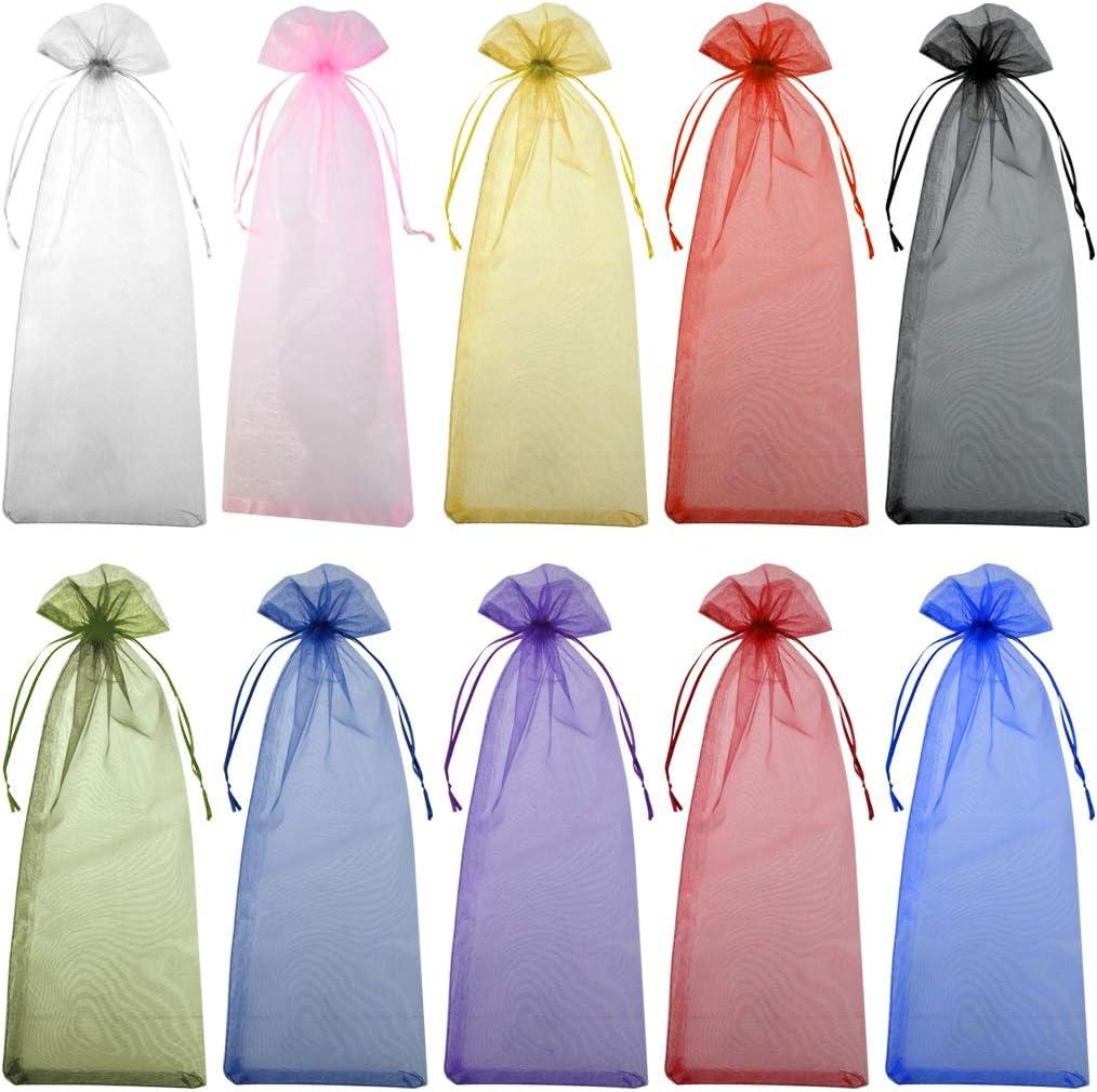 Tayfremn 40pcs Organza Bags Drawstring Organza Bottle Gift Bags Sheer Wrapping Bag for Bottle Wrap Christmas Wedding Party Favors Samples Display Decoration, 5.3x14.5 inch(Multicolor)