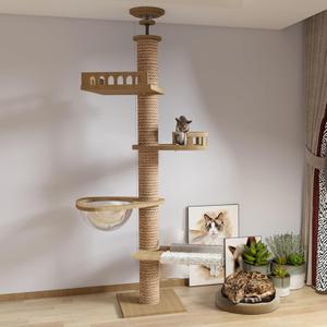 Floor to Ceiling cat Tree - Adjustable Height (95-98in,104.3-108.2in)- with Width 4.33 in Scratching Post,Cat Hammock,Fully Wrapped with sisal Rope - Floor to Ceiling Cat Tower for Indoor Cats.(T04)
