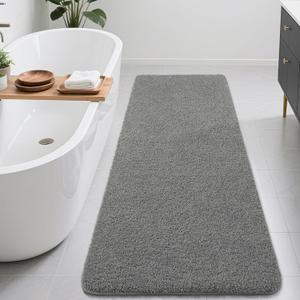 Bathroom Runner Rugs 60x24, Extra Soft and Absorbent Bath Mats, Non-Slip Shaggy Long Bath Rug for Bathroom Floor, Tub and Shower, Machine Washable, Quick Dry, Grey