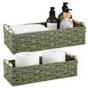 OIAHOMY Toilet Paper Baskets Handmade Paper Rope Decorative Wicker Storage Tank Shelf Cabinet Organizer for Bathroom Home, Set of 2, Green