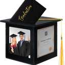 Menkxi 2026 Wooden Graduation Card Box Holder for Party with Picture Frame Graduation Cap Shaped Gift Card Box Decorations with Tassel for Grad College Party Favors(Black)