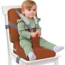 Toddler Booster Seat for Kitchen Chair & Dining Table  Waterproof PU Foam Cushion with Backrest & Safety Straps  Foldable, Portable Non-Slip Bottom Toddler Booster Seat for Table for Kids (Brown)