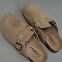 Genuine Suede Clogs for Women Men Soft Cork Footbed Leather Mules Comfort Potato Shoes with Arch Support (7.5-8 Women/6-6.5 Men, Taupe)