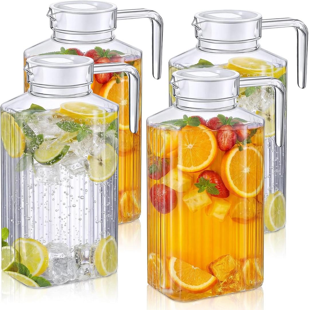 Panitay 4 Pcs 51 Ounces Plastic Pitcher with Lid Clear Acrylic Refrigerator Safe Pitcher Shatter Proof Juice Containers with Lids for Water Milk Sangria Lemonade Cold Drinks