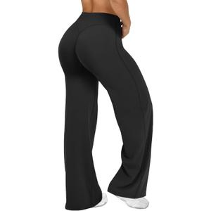 JGS1996 Wide Leg Yoga Pants Bottoms Straight Leg Leggings for Women High Waist Stretch Booty Casual Gym Workout Sweatpants (Medium, Black)