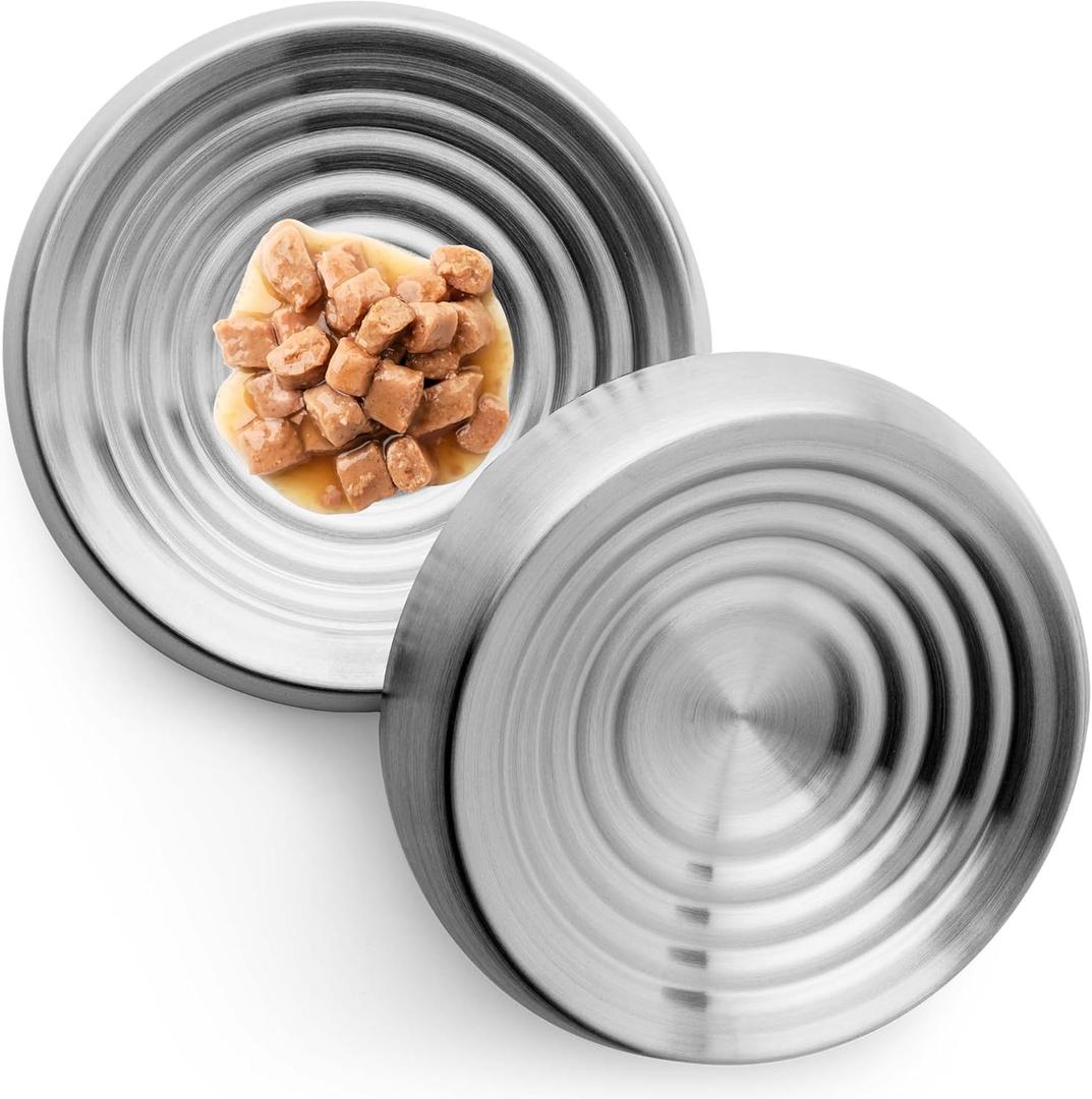 CatGuru Cat Bowls, Whisker Friendly Food Bowl for Indoor Cats, Reliefs Whisker Fatigue, Wide Kitten Dish, Non Slip Pet Dishes, Shallow Pet Plates (Stainless Steel, (Pack of 2)) (Dish - Set of Two)