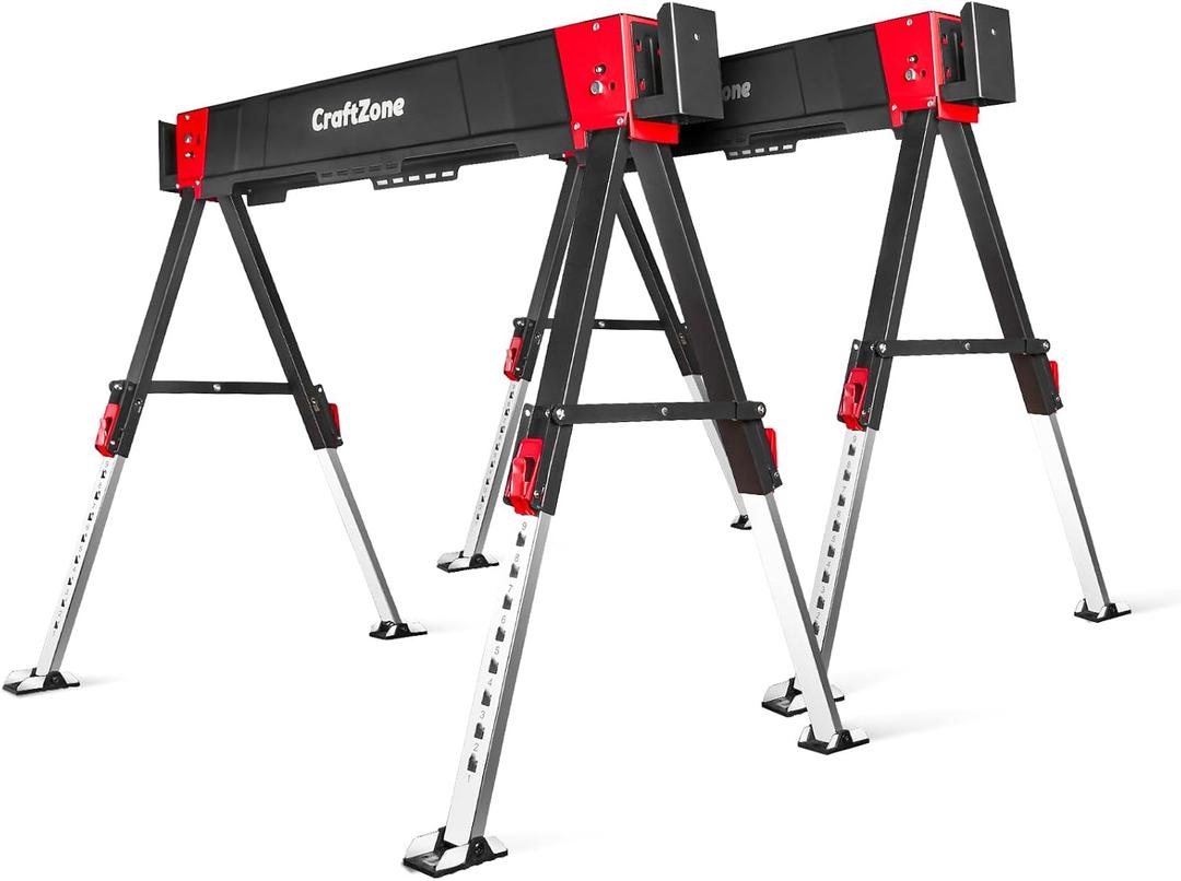 Saw Horses 2 Pack Folding Heavy Duty Tool Portable Table Saw Horse Stand Adjustable Brackets 2X4 Sawhorses Workhorse for Craftsman 2700lbs