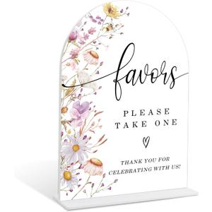 2 x Wedding Signs for Ceremony and Reception, Boho Floral Acrylic Favors Please Take One Sign, Wedding Signage with Stand, Bridal Shower Table Centerpieces, Supplies for Engagement Reception Party, 12, 6x8"
