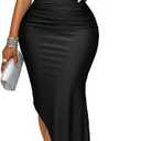 Floerns Women's Asymmetrical Neck Ruched Dress Bodycon Cocktail Party Maxi Dresses, Size Large