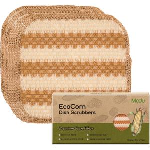 Modu 10 Pcs EcoCorn Dish Sponges Scrubbers  100% Corn Fiber, Biodegradable Dishwashing Scrub Pads for Multipurpose Household Cleaning, Odor-Free, Plastic-Free Kitchen Mesh Net (Heavy Duty 10 Count)