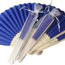 Personalized 50Pcs Folding Hand Fans for Wedding,Custom Engraved Silk Fans for Guests,Outdoor Wedding Decoration, Party Favor Bridal Dancing Props with Organza Bags (Royal Blue)