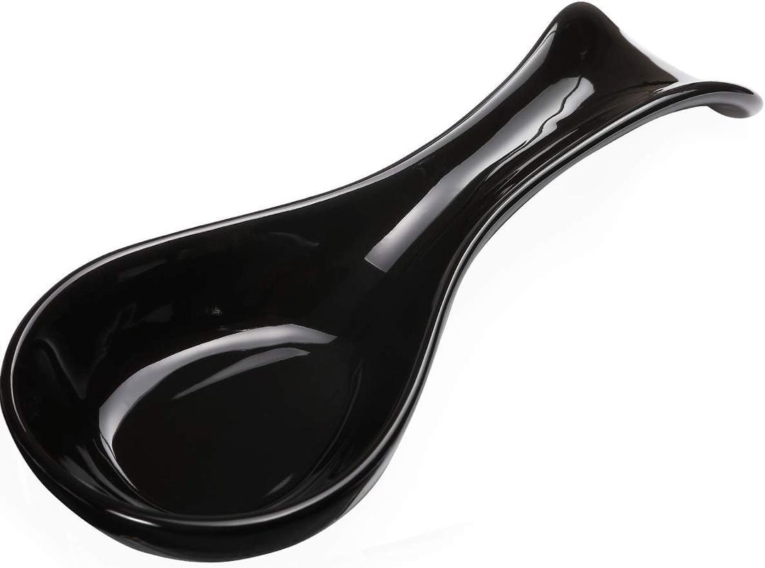 Ceramic Spoon Rests for Kitchen, Spoon Rest for Stove Top Countertop Utensil Rest Ladle Spoon Holder for Cooking Home Decor, Black Color (Black)