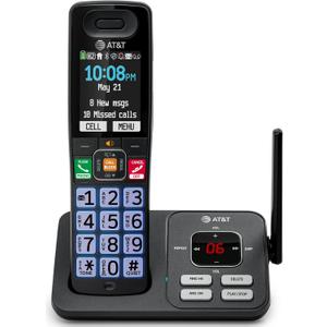 AT&T Cordless Phone, Landline Phones for Home with Smart Call Blocker, 1 Handsets Bluetooth Phone, Large Color Display, Big Buttons, Long Range, Digital Answering System: BL108 (Charcoal & Silver)