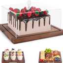 Acacia Wood Cake Stand with Lid-Cake Holder with Dome, 2-in-1 Dessert Table Display Set & Charcuterie Board with Lid,Square Cake Stand for Party,Fruit Tray,Cheese,Veggie,Large Cake Dome Cover