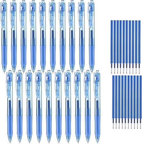 Retractable Blue Gel Pen And Refills, 17 Pens, 10, Refills