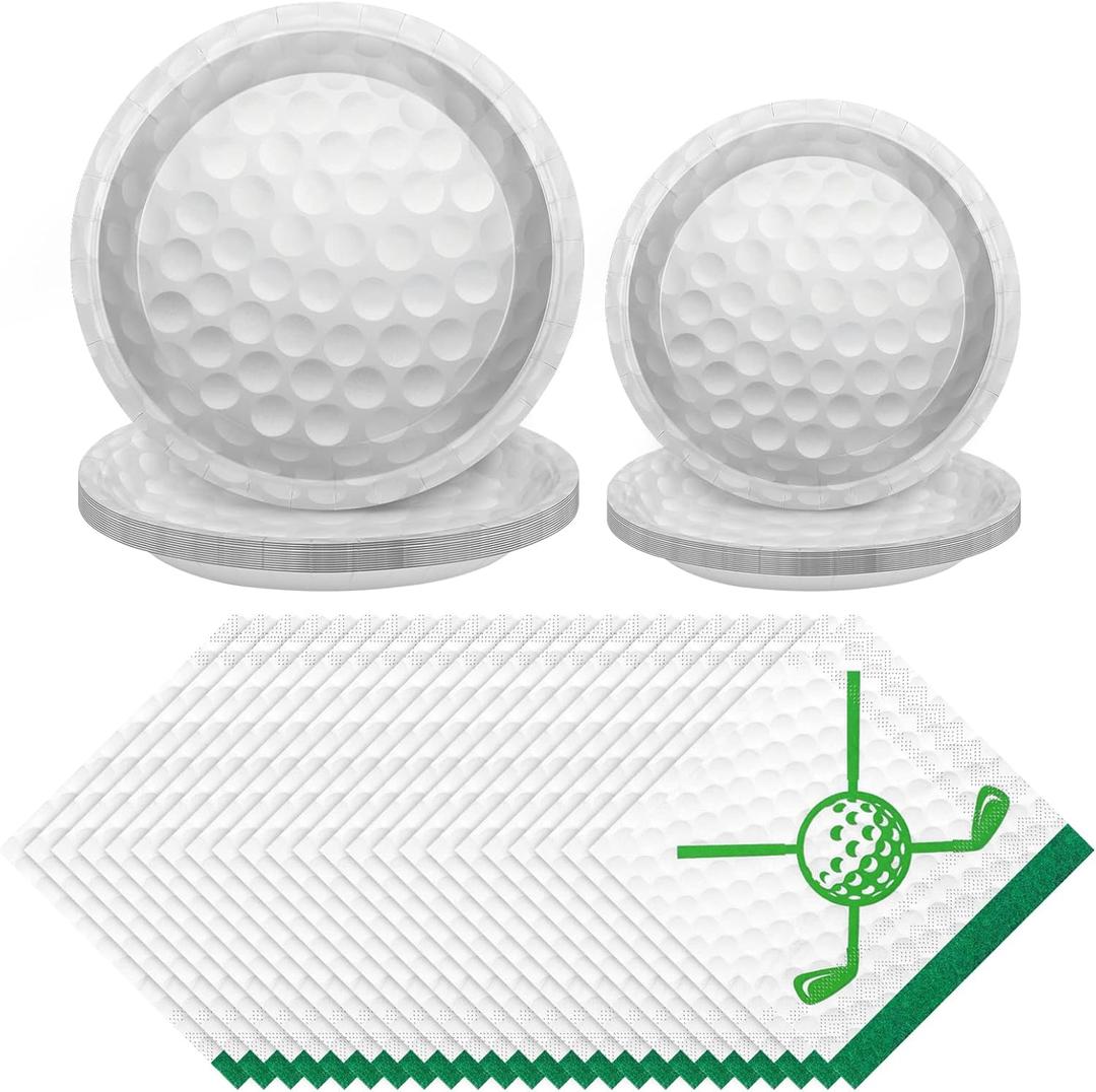 durony 88 Pieces Golf Disposable Tableware Set Golf Paper Plates and Napkins 7 Inch and 9 Inch Dessert Plates for Sports Theme Birthday Decoration Party Supplies