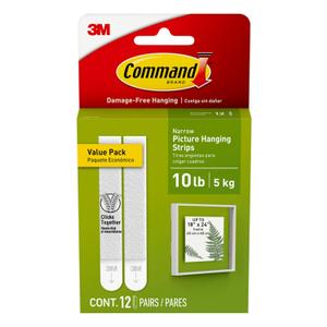 Command 10 lb Narrow Picture Hanging Strips 12 Pairs (24 Strips), Damage-Free Hanging Picture Hangers, No Tools Wall Hanging Strips for Christmas Decorations