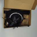 Jenaai 8 Pcs Girls Tea Party Fascinators Gloves Hats Necklace Fans Tea Party Gloves Hats for Girls Costume Accessories (Black)