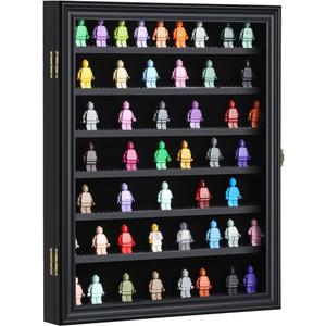VERANI Minifigure Display Case - Miniature Action Figure Display Box - Wall Mount Figures Memorabilia Display Cabinet for with Uv Protected Anti Fade 92% Clear for Small Objects Lockable Large Black