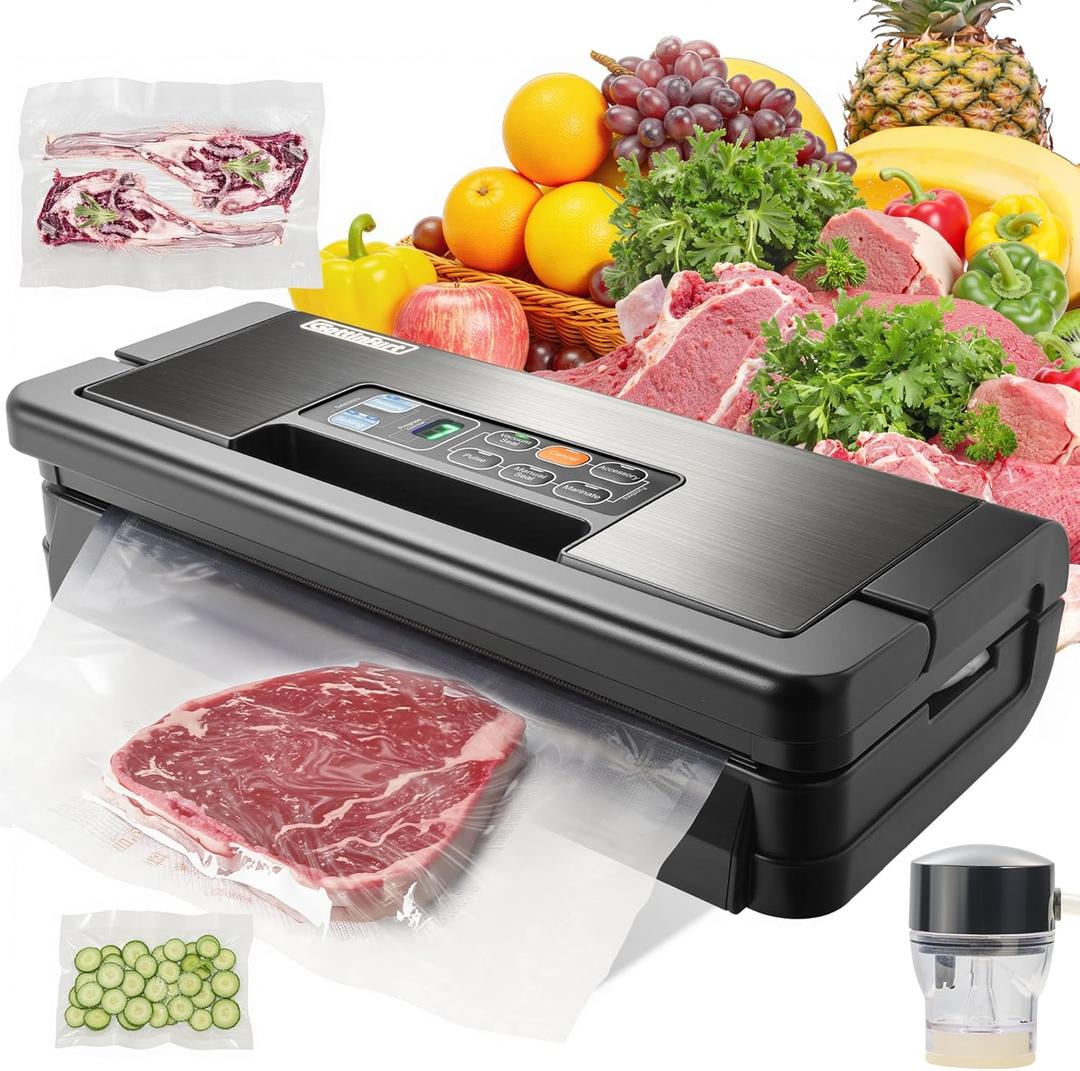 Upgraded Food Vacuum Sealer Machine 95Kpa, 10-in-1 Food Sealer Vacuum with Double Heat Seal for Dry/Moist Food, Handle-Ease Design, Vacuum Sealer Machine for Food Commercial Grade, Black