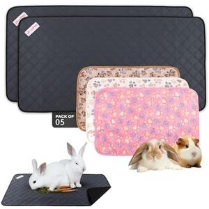 LUFTPETS Bunny Cage Mats, 5 Pcs, Fit Midwest, Absorbs Moisture & Odors, Soft Guinea Pig Blankets, Comfortable Fleece Cage Liners, Washable Rabbit Bedding