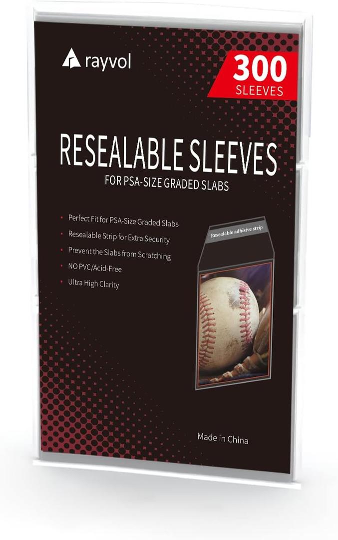 Rayvol Resealable Graded Card Sleeves for PSA-Sized Slabs, Exact Fit Sleeves Compatibile with PSA, CSG, CGC, FGS, FCG and Similar Sized Slabs(300pcs)