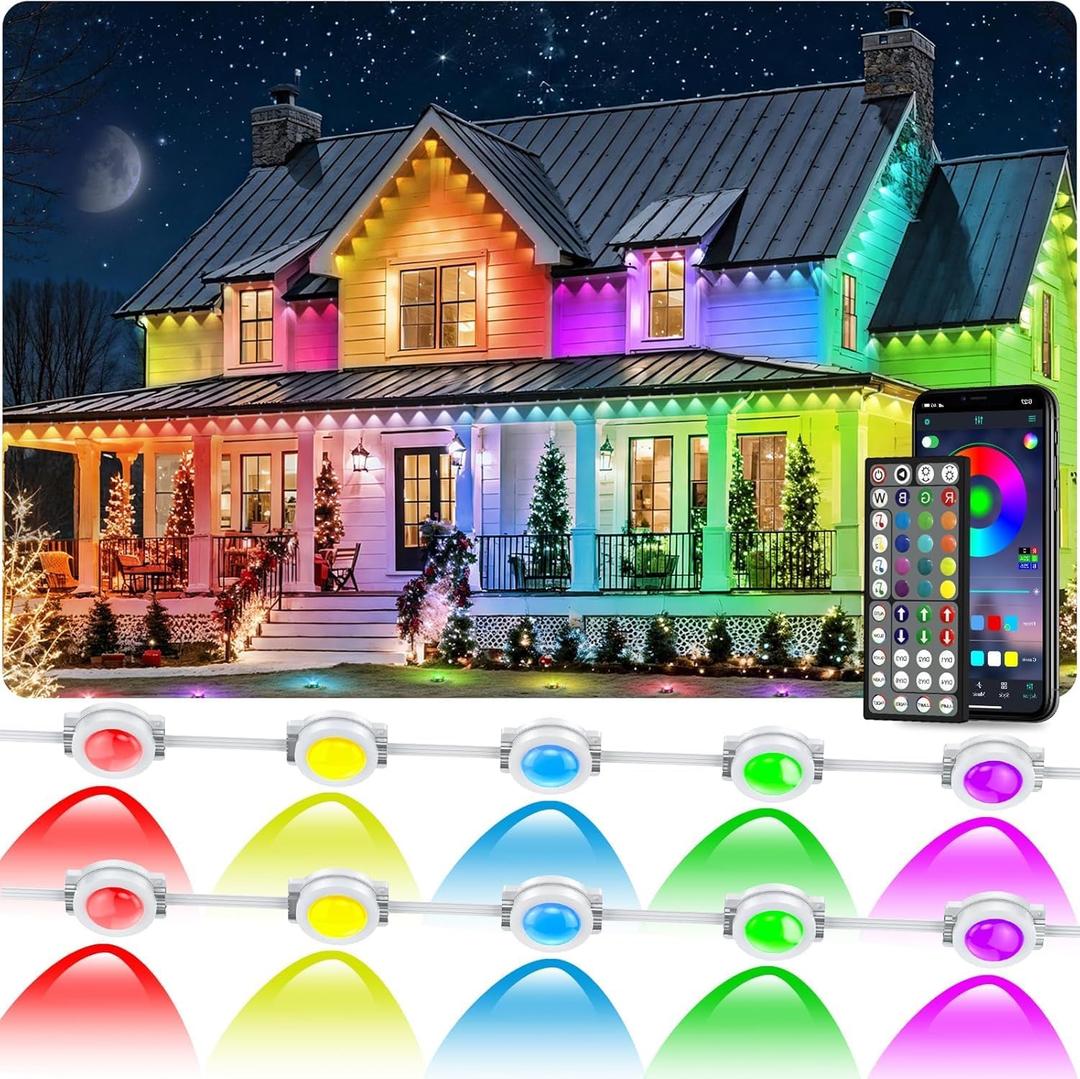 300FT/90M Permanent Outdoor RGB Lights, IP67 Waterproof Smart Eave Lighting, with App/Remote Control Eaves Light, DIY LED Scenes Modes for House Roof Decor, Party