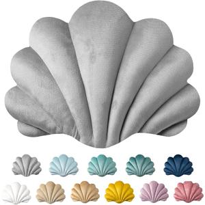 Ashler 3D Throw Pillows Shell Shaped Accent Throw Pillow, Soft Velvet Insert Included Cushion for Couch Bed Living Room, Pack of 1, Light Grey, 18 X 13 inches Light Grey